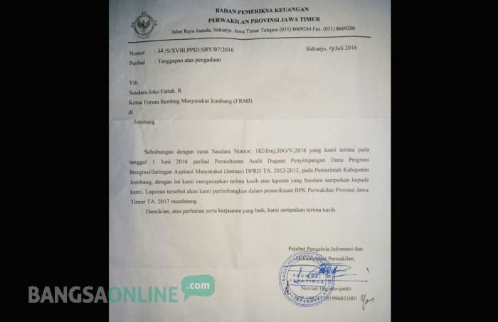 BPK Rencanakan Audit Jasmas DPRD Jombang Tahun 2012-2013