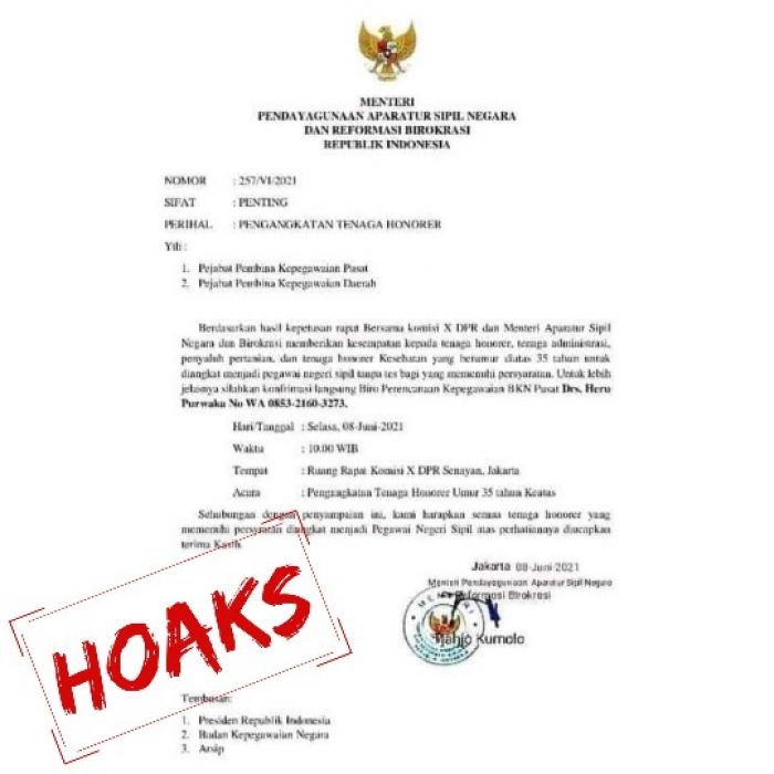 ​Beredar Surat Palsu Pengangkatan Tenaga Honorer, Ini kata Kementerian PANRB