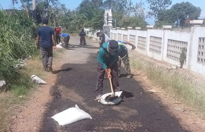 Meski Berkeringat, Tim Satgas Jalan Berlubang Dinas PUCKPP Banyuwangi Semangat Perbaiki Jalan