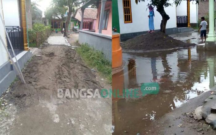 Dihentikan Warga, Pemasangan Paving di Desa Pulo Lor Jombang Bikin Banjir