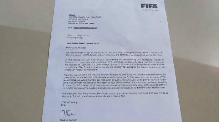 Tanpa Agum dan La Nyalla, Presiden FIFA Siap Terima Utusan Menpora Tanpa Agum dan La Nyalla, Presiden FIFA Siap Terima Utusan Menpora