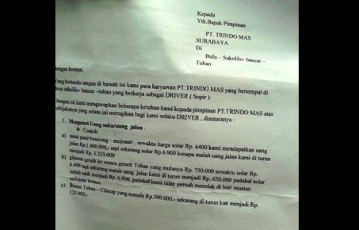 Bos PT Trindo Mas Tolak Tuntutan Sopir Bos PT Trindo Mas Tolak Tuntutan Sopir