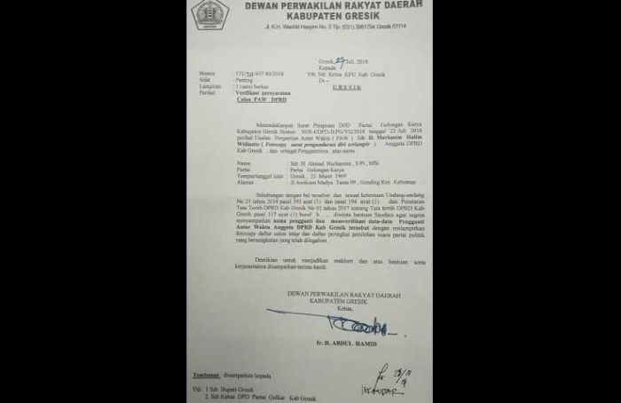 Sibuk, KPU Gresik Belum Proses PAW Anggota DPRD Gresik