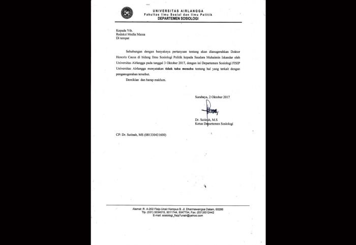 Edaran Resmi Penolakan Para Dosen Unair terhadap Gelar Doktor HC Cak Imin Edaran Resmi Penolakan Para Dosen Unair terhadap Gelar Doktor HC Cak Imin