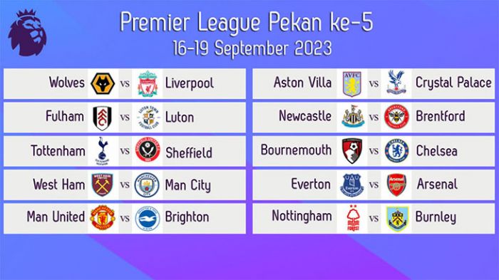 Jadwal Liga Inggris 2023-2024 Pekan ke-5: Manchester United Jamu Brighton, City Hadapi West Ham Jadwal Liga Inggris 2023-2024 Pekan ke-5: Manchester United Jamu Brighton, City Hadapi West Ham