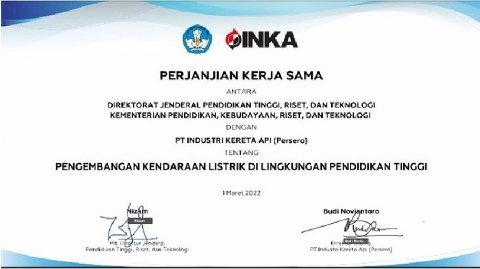 Kembangkan Kendaraan Listrik, Kemendikbudristek dan PT INKA Teken Kerja Sama Kembangkan Kendaraan Listrik, Kemendikbudristek dan PT INKA Teken Kerja Sama