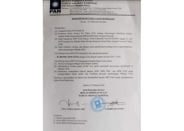 Foto Surat Rekom PAN Tersebar, H. Hendy Ditunjuk sebagai Calon Bupati, DPD Tegaskan Belum SK Foto Surat Rekom PAN Tersebar, H. Hendy Ditunjuk sebagai Calon Bupati, DPD Tegaskan Belum SK
