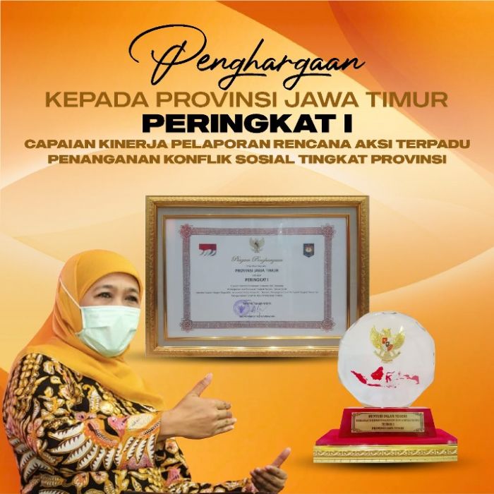 Provinsi Jatim Raih Penghargaan Provinsi Terbaik Timdu Penanganan Konflik Sosial tahun 2020