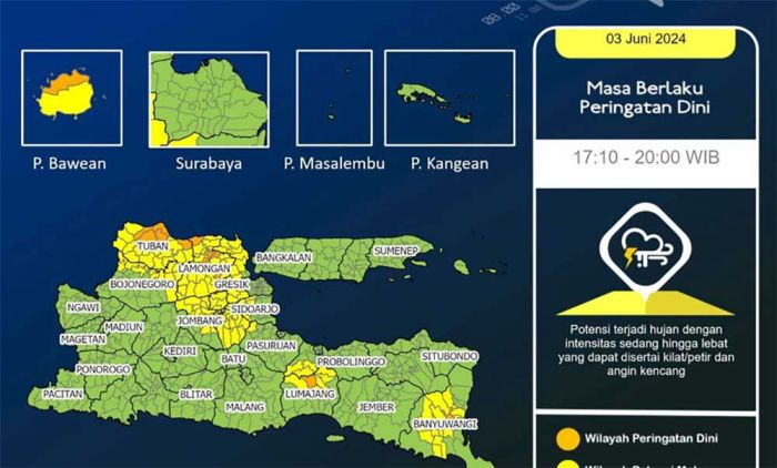 Info BMKG: Beberapa Wilayah di Jawa Timur ini Berpotensi Hujan, Petir dan Angin Kencang Info BMKG: Beberapa Wilayah di Jawa Timur ini Berpotensi Hujan, Petir dan Angin Kencang