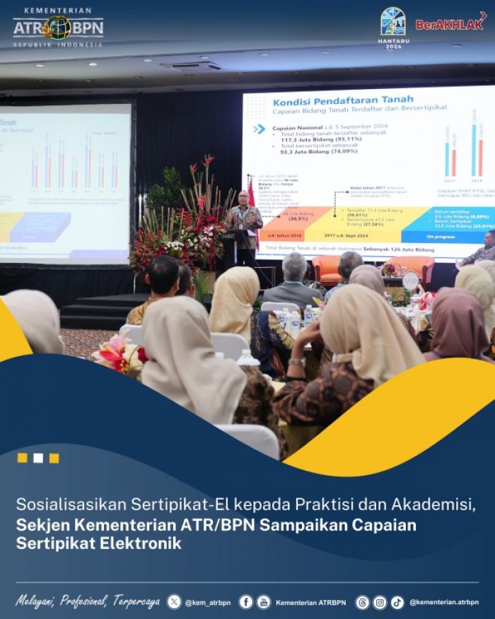 Sekjen Kementerian ATR/BPN Gelar Sosialisasi Sertifikat Tanah Elektronik ke Praktisi dan Akademisi Sekjen Kementerian ATR/BPN Gelar Sosialisasi Sertifikat Tanah Elektronik ke Praktisi dan Akademisi