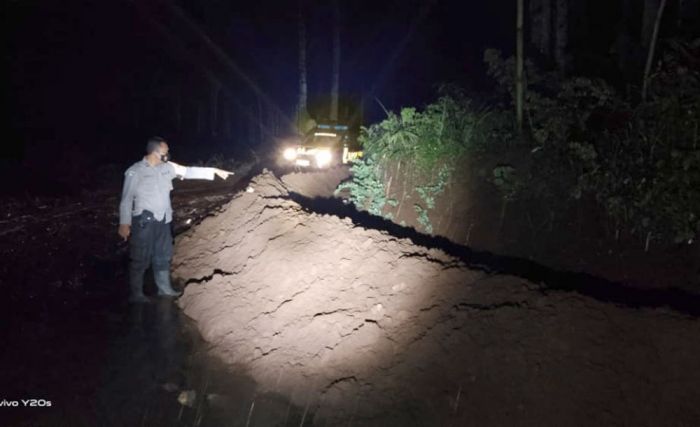 Diterjang Banjir, Jalan Sekitar Hutan Pinus Desa Ampelgading Blitar Dipenuhi Lumpur