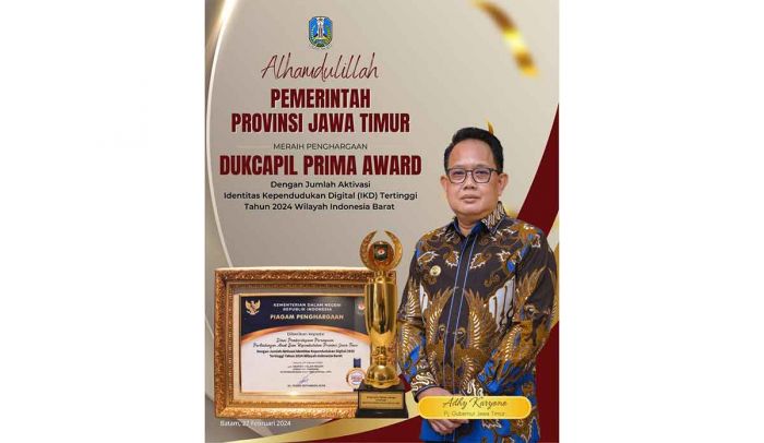 Aktivasi Identitas Kependudukan Digital Tertinggi, Pemprov Jatim Raih Dukcapil Prima Award 2024 Aktivasi Identitas Kependudukan Digital Tertinggi, Pemprov Jatim Raih Dukcapil Prima Award 2024