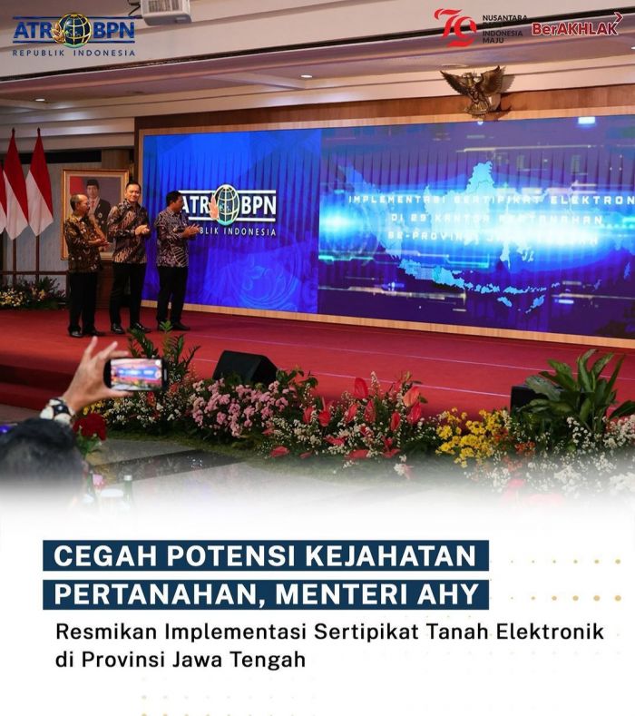 Menteri ATR BPN Resmikan Implementasi Sertifikat Tanah Elektronik pada 29 Kantor Pertanahan Jateng Menteri ATR BPN Resmikan Implementasi Sertifikat Tanah Elektronik pada 29 Kantor Pertanahan Jateng