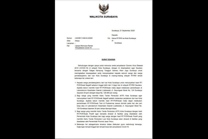 Perketat Pencegahan Covid-19, Pemkot Surabaya Terbitkan Surat Edaran ke RT/RW Perketat Pencegahan Covid-19, Pemkot Surabaya Terbitkan Surat Edaran ke RT/RW