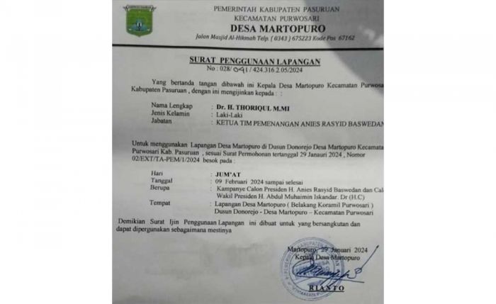 Izin Penggunaan Lapangan Martopuro untuk Kampanye Amin Dibatal Kades, Dion: Kami Kaget Izin Penggunaan Lapangan Martopuro untuk Kampanye Amin Dibatal Kades, Dion: Kami Kaget