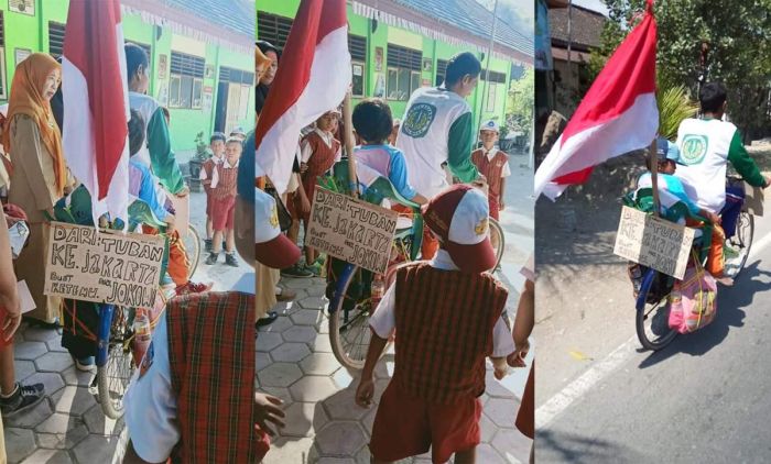 Bapak Bersama Anak Balitanya Rela Ngontel ke Jakarta Demi Bisa Upacara Bareng Jokowi