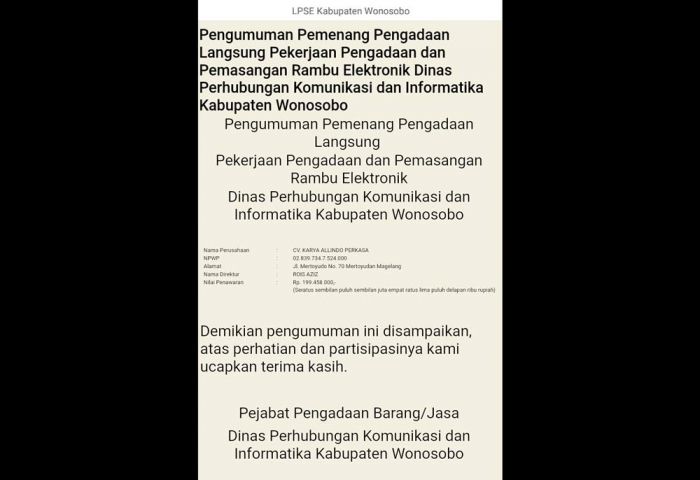 Penetapan CV KAP Sebagai Pemenang Lelang Pengadaan Traffic Light Rp. 7,4 M Kembali Tuai Protes Penetapan CV KAP Sebagai Pemenang Lelang Pengadaan Traffic Light Rp. 7,4 M Kembali Tuai Protes