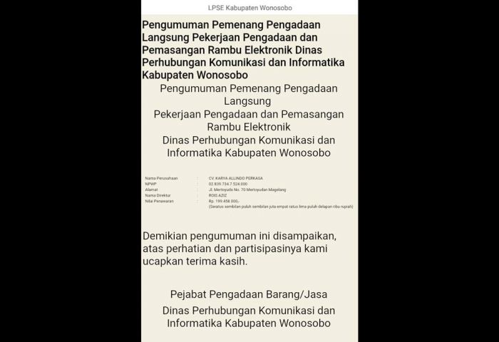 Penetapan CV KAP Sebagai Pemenang Lelang Pengadaan Traffic Light Rp. 7,4 M Kembali Tuai Protes