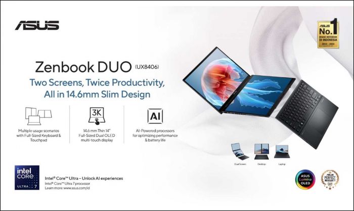 ASUS Zenbook DUO, Laptop Dual-Screen OLED Terbaik di Dunia