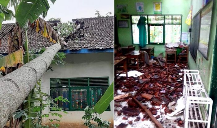 Hujan Deras Disertai Angin, Sekolah Dasar di Blitar Rusak Tertimpa Pohon