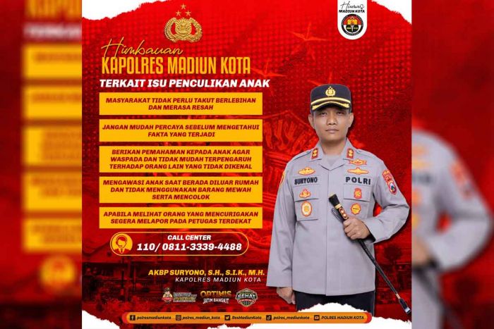 Isu Penculikan Anak, Kapolres Madiun Kota: Jangan Mudah Percaya!