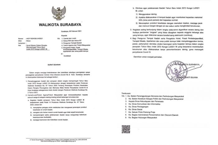 Pemkot Surabaya Terbitkan Surat Edaran Tahun Baru Imlek 2572, Begini Isinya Pemkot Surabaya Terbitkan Surat Edaran Tahun Baru Imlek 2572, Begini Isinya