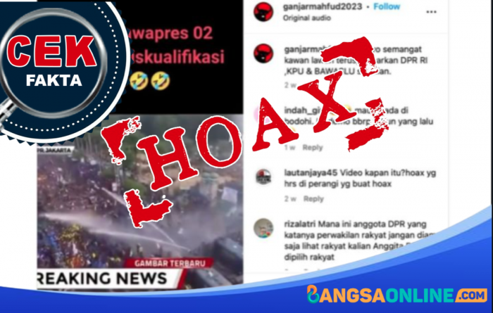 [HOAKS] Massa Berunjuk Rasa Desak Paslon 02 Didiskualifikasi di Pemilu 2024 Disemprot Water Cannon