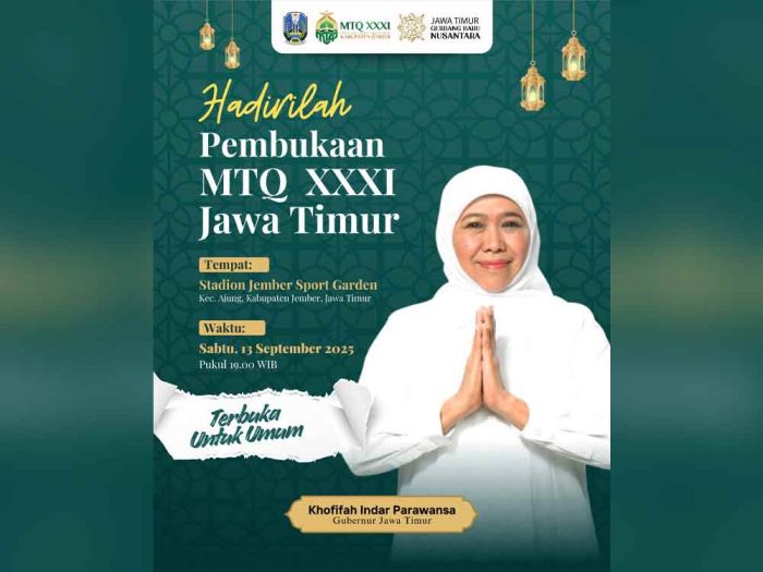 MTQ XXXI Jatim Dibuka Malam Ini, Dimeriahkan Artis Ibu Kota hingga Opick dan Tiara Andini