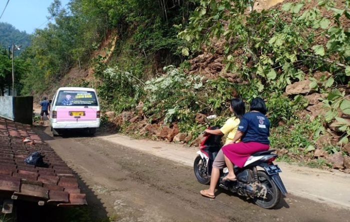 Longsor di Ngreco Tegalombo Kembali Tutup Separuh Badan Jalan