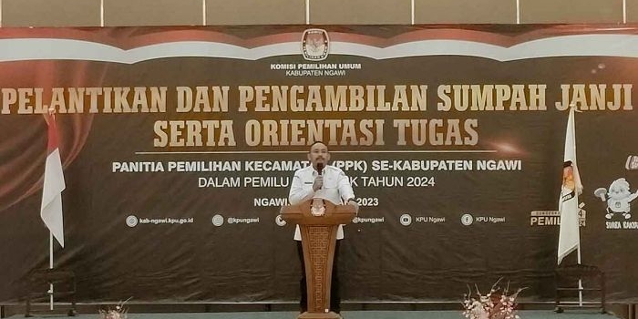 Bupati Ngawi, Ony Anwar Harsono saat memberikan sambutan dalam pelantikan PPK, Rabu (4/1/2023)