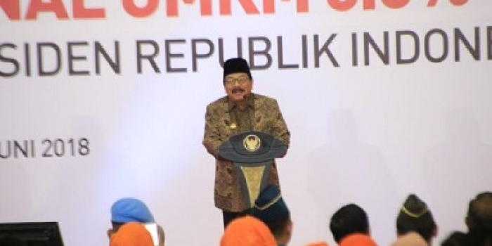 Pakde Karwo saat memberikan kata sambutannya di Jatim Expo, Surabaya, Jumat(22/6).