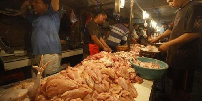 Daging ayam potong salah satu komoditi yang mengalami penurunan harga di bulan Ramadhan ini. foto: SYUHUD/ BANGSAONLINE