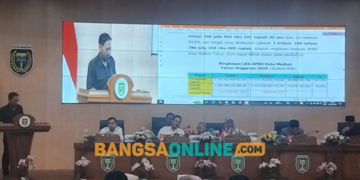 Pembacaan pandangan umum dari para fraksi-fraksi. Foto: Hendro Suhartono/BANGSAONLINE