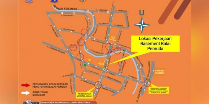 Rekayasa lalu lintas selama Jalan Yos Sudarso ditutup.