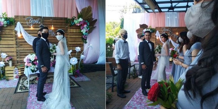 Resepsi pernikahan dengan menerapkan protokol kesehatan di Regantris Hotel.
