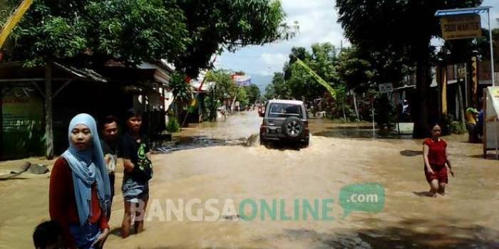 Genangan air di Desa Sukorejo Kecamatan Gandusari. foto: BANGSAONLINE
