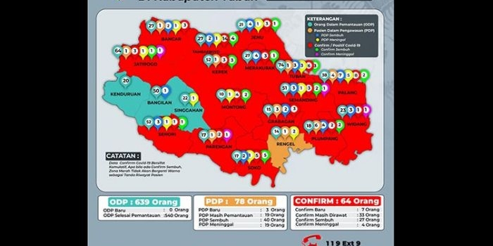 Peta sebaran Covid-19 di Kabupaten Tuban.