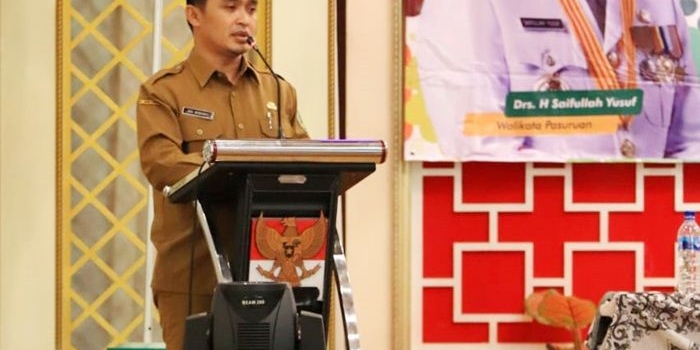 Wawali Pasuruan Adi Wibowo saat memberikan sambutan pada Pelatihan Dasar Kepemimpinan, Selasa (23/11/2021).