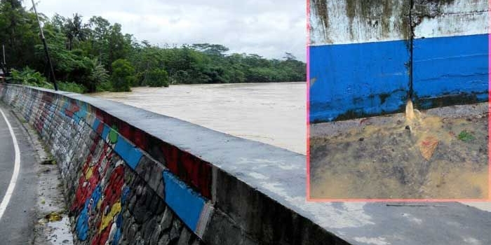 Kondisi tanggul pengaman sungai yang mulai retak dan bocor.