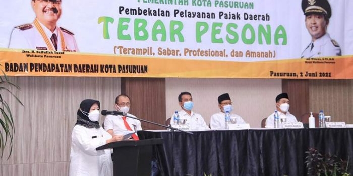 Kepala Bapenda Kota Pasuruan Siti Zuniati saat memberikan sambutan dalam acara pembekalan Tebar Pesona.