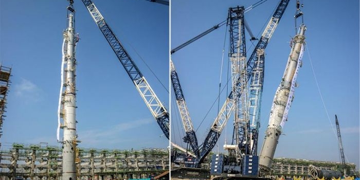 Pemasangan Generator Selexol setinggi 66 meter menggunakan dua buah crane.