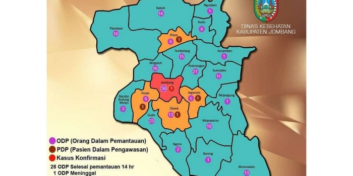 Peta sebaran Covid-19 di Jombang.