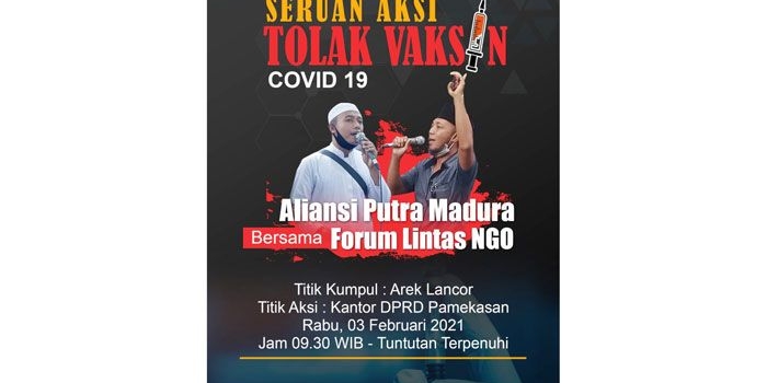 Pamflet yang berisi seruan mengajak untuk aksi tolak vaksin Covid-19.