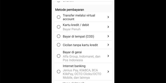 Proses pembayaran yang bisa dilakukan secara digital dengan banyak pilihan.