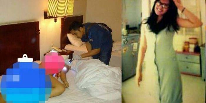  Petugas saat mengidentifikasi mayat korban di kamar hotel. Dan korban semasa hidup. foto: catur andi/ BANGSAONLINE