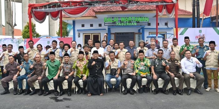 Forkopimda Pasuruan Raya saat hadir dalam acara peringatan HPN 2023 yang digelar PWI Pasuruan.