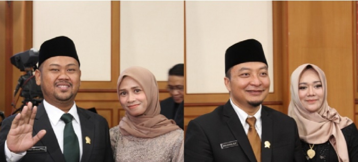 Pasangan Yani-Alif didampingi istri masing-masing. Foto: SYUHUD/ BANGSAONLINE.com