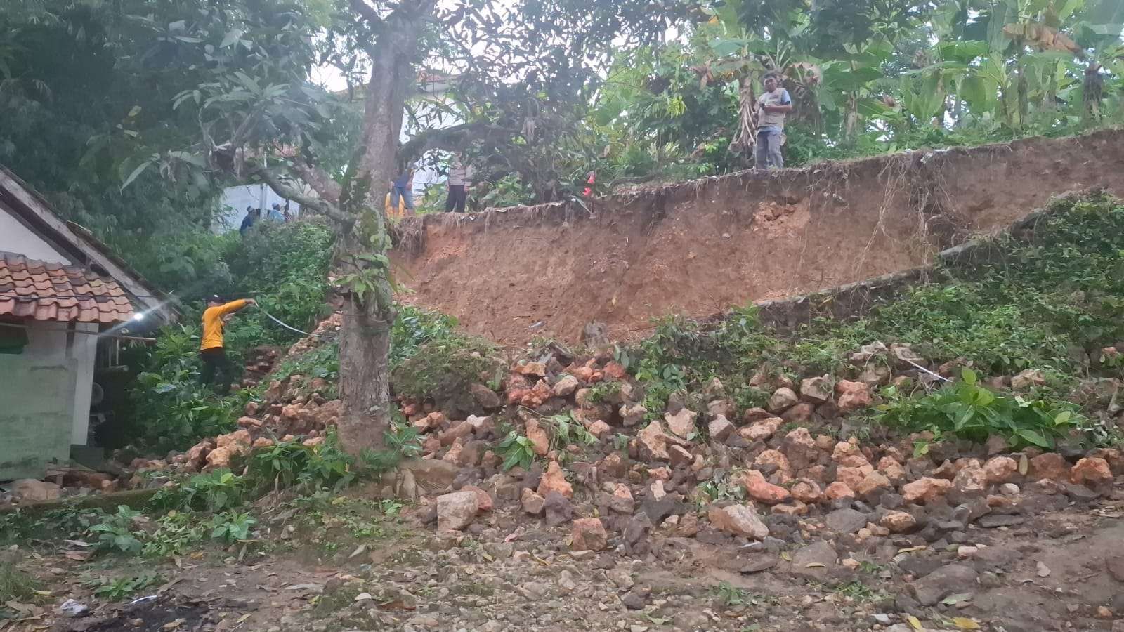 Hujan Deras di Jrengik Sampang Akibatkan Longsor Timpa Jalan Desa dan Dapur Warga