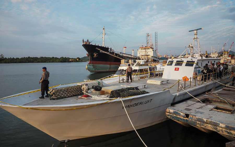 Kapal dengan nama lambung Wanderlust yang ditangkap karena kedapatan mengangkut sabu seberat 1 ton. foto: Kompas.com
