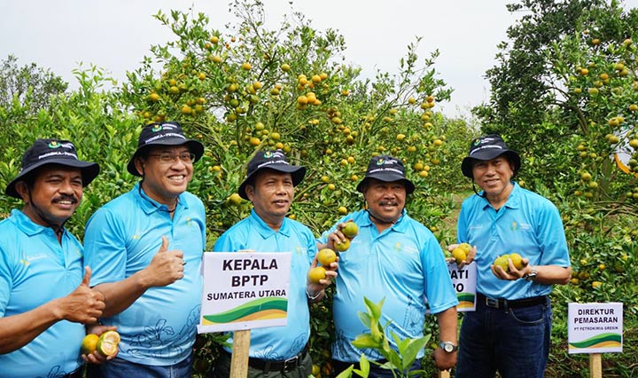 Dari kiri ke kanan: Kepala Dinas Pertanian Kab. Karo Munarta Ginting; GM Pabrik II Petrokimia Gresik (PG) Bachronsyah; Wakil Kepala Balai Pengkajian Teknologi Pertanian (BPTP) Sumut Ir. Akmal M.Si; dan Sekda Kab Karo.
